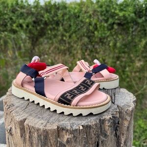 Fendi Pink Black Logo Girls Sandals